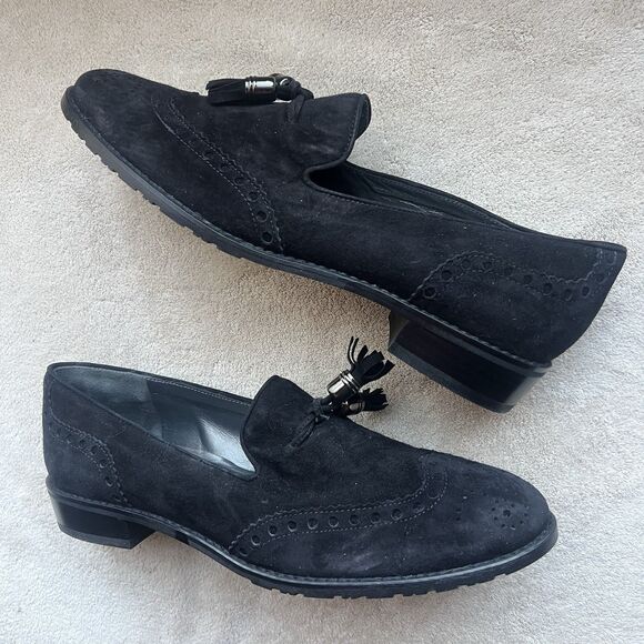 Stuart Weitzman Guything Black Suede Tassel Flat Loafer Shoes Women 7.5 Preppy - Picture 15 of 15